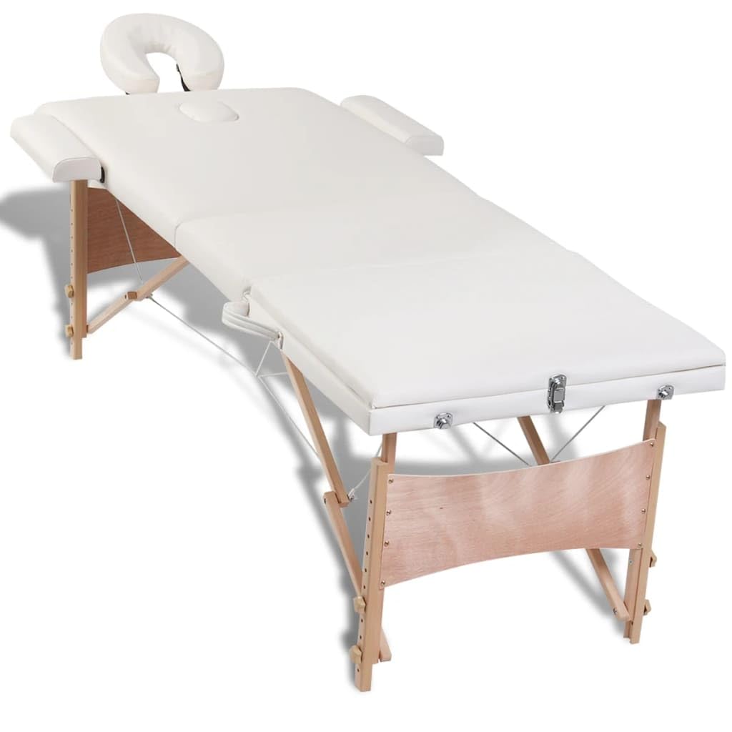 Massageliege Klappbar 3-Zonen mit Holzgestell Cremeweiß,Gesundheit & Schönheit,Körperpflege,Massage & Entspannung,Massagetische,Weiß,16.85 kg-110082