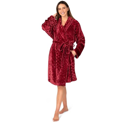 PAVILIA Red Womens Robes Kimono Plus Size, Knee Length Plush Fluffy Shower Bathrobe for College Dorm Ladies, Soft Fuzzy Cozy with Pockets, 2XL/3XL