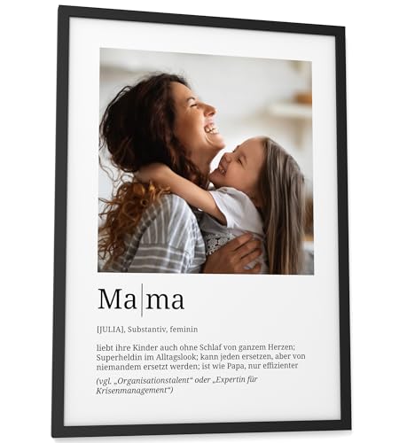 Papierschmiede® Personalisierte Geschenke Mama, Definition mit Foto in DIN A3 (30x42 cm) Rahmen wählbar fertig gerahmt, Persönliches Bild als Geschenk zum Muttertag, Weihnachten, Geburtstag, Geburt