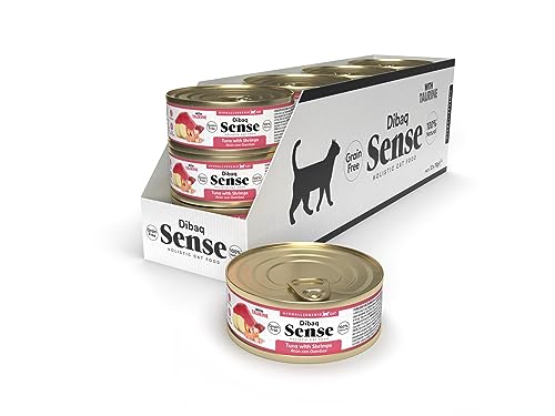 Dibaq Sense Cat Grain Free: Comida húmeda de atún con gambas, alimento 100% Natural y sin Cereales para Gatos. Pack de 70 g x 12 uds.