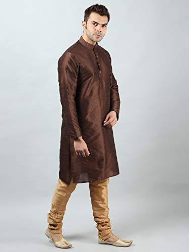 Image of Uri and MacKenzie Banarasi Dupion Silk Solid Kurta Churidar Pyjama Set for Men