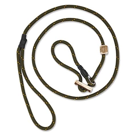 Romneys Hundeleine mit Halsband 6mm | Moxonleine Retrieverleine Agilityleine | Mit Zugbegrenzung, Zugstopp aus Hirschhorn (Oliv/Grün, 100 cm) Cover