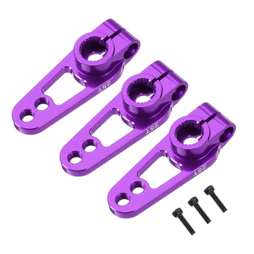 MECCANIXITY 3 Pcs Aluminum Alloy 25T Steering Servo Arm Horn for DIY RC Car/Boat/Airplane Boat Accessories, 31mm Purple