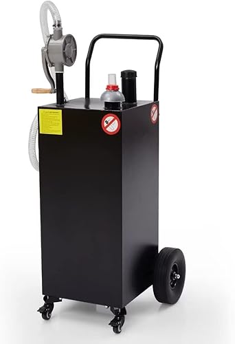 Fuel Caddy - Tanque de almacenamiento de gas de 30 galones lata diésel de gasolina grande con bomba de transferencia manual de 2 ruedas abrazadera