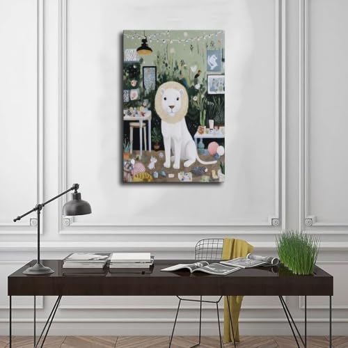 Décoration murale sur toile lion blanc et grand chat insolite
