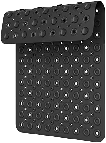 XIYUNTE Long Bath Mat Non Slip Anti Mould - 70 x 40 cm Bathtub Mat with Suction Cups Shower Mats for Inside Shower, Anti Slip Shower Mat with Drain Holes, Machine Washable, Black