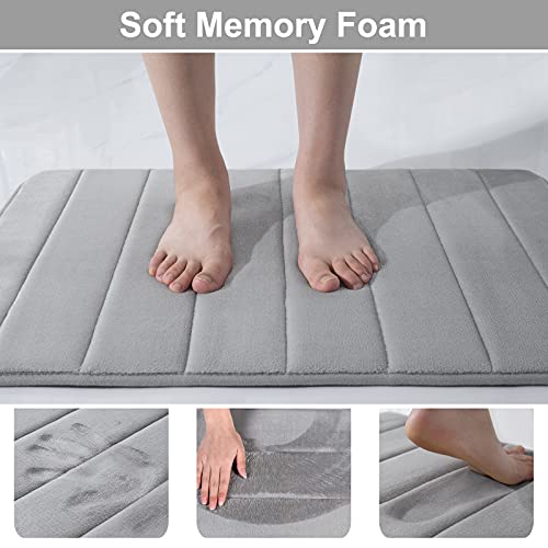 Memory Foam Soft Bath Mats - Non Slip Absorbent Bathroom Rugs Rubber Back Runner Mat for Kitchen Bathroom Floors 17" x 47", Grey
