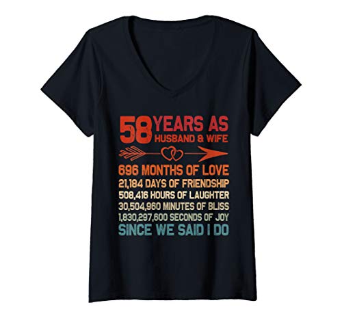 Womens 58 Years as Husband & Wife 58th Anniversary Gift for Couple V-Neck T-Shirt