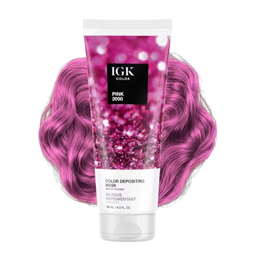 IGK Color Depositing Mask PINK 2000 - Bright Fuschia | Conditioning + Hydrate + Shine | Vegan + Cruelty Free | 6 Oz