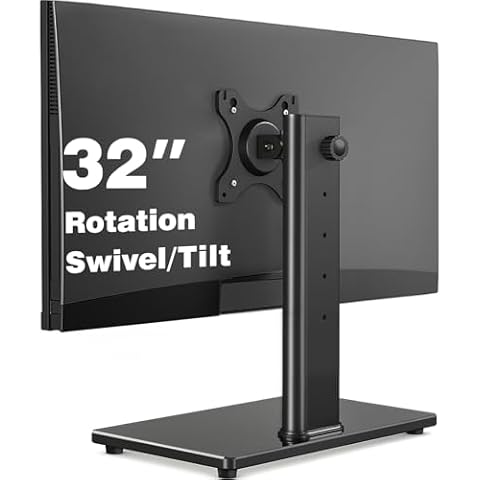 Single Monitor Stand VESA Mount for 13-32 Inch Screens, Free-Standing Monitor Riser with Swivel Tilt Rotation Height Adjustable, VESA Monitor Mount up to 44lbs, VESA 75x75，100x100mm Cover