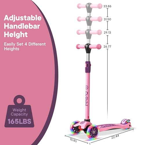3-Wheel Kids Scooter - Lean-to-Steer Technology, Adjustable Height Handlebar, Wide Deck, Scooter for Boys & Girls Ages 3+, Child Safety Approved, Support Riders Up to 165 lbs, Purple and Pink by Dribbl - Image 4