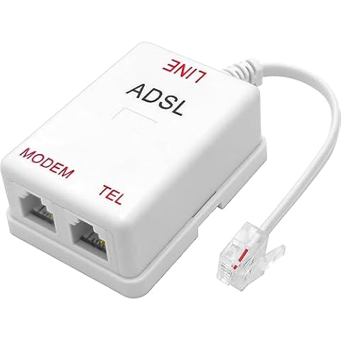 NECABLES DSL Filter Splitter for Phone Line and Modem 6 Inductors Version RJ11 6P2C 1 Male to 2 Females White Cover