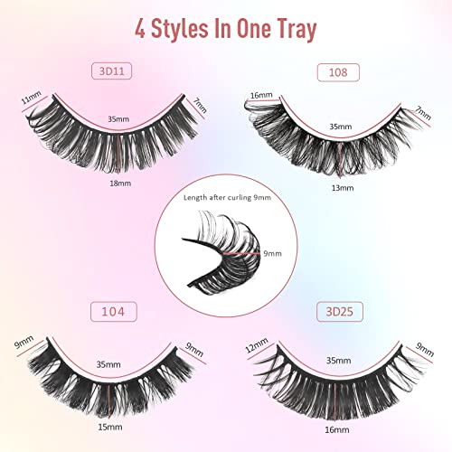 Emeda 20 Pairs Russian Strip Lashes 4 Styles D Curl Strip Lashes 3D Fluffy Russian Lashes That Look Like Extensions 100% Handmade 15Mm-18Mm Russian Volume Strip Lashes Faux Mink Lashes Multipack #TOP4
