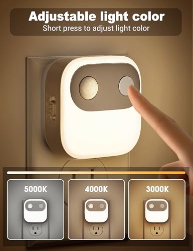 Image of JandCase Motion Sensor Night Light, Night Lights Plug into Wall 2 Pack, 3000K /4000K /5000K Motion Activated Night Light, Light Sensor & Motion Sensor Nightlight for Bedroom, Stairs, Hallway