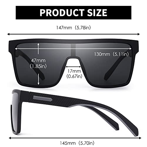 Glindar Polarized Shield Sunglasses For Men Square Flat Top Sports Glasses Black Frame/Grey Lens #TOP5