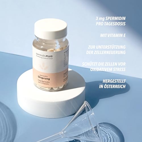 Spermidin Kapseln Ursprung - 3,0 mg Spermidin in reiner Apothekenqualität | Natürlicher Weizenkeimextrakt | Spermidine hochdosiert & vegan | Ausgezeichnete Bioverfügbarkeit | spermidinPLUS