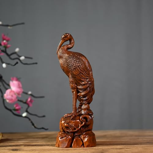 松鶴延年 黄楊木彫刻 置物 (高級実木・職人手作り)|縁起物 インテリア 仏壇飾り 贈答品|和風 アンティーク調 玄関 床の間 飾り