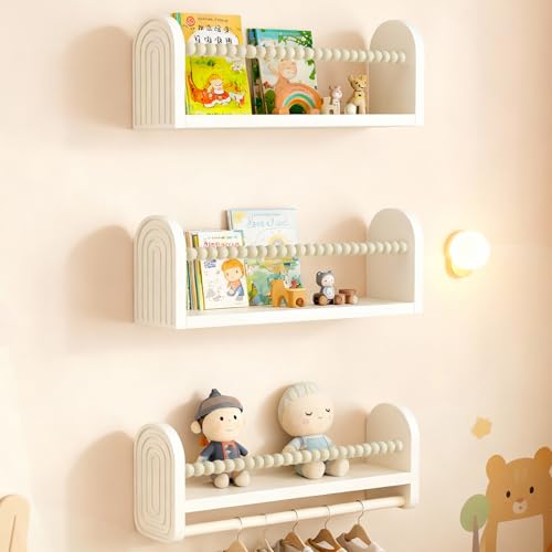 OurWarm Nursery Book Shelves for Wall Set of 3, White