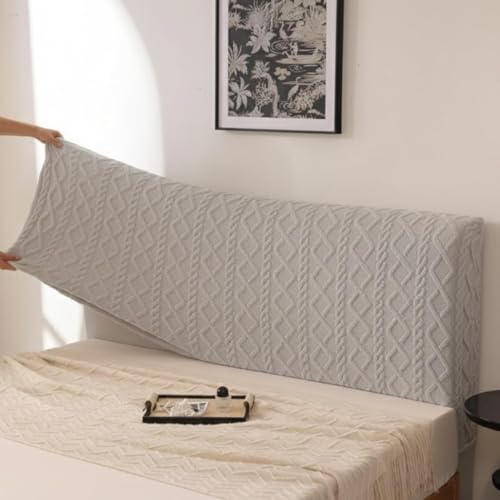 Image of HOMETHREADS Stretchable Lycra /Velvet Headboard Cover | Soft, Dust-Proof & Wrinkle-Resistant Bed Back Protector | Fits Leather, Wooden & Fabric Bedsides | for 5ft to 6.5ft Beds (Light Grey, 85x65cm)