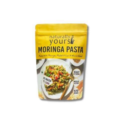 Image of Naturally Yours Moringa Macaroni Pasta | Shigru Leaf, Millet & Whole Wheat | No Maida, Not Fried | No Onion No Garlic, Jain Friendly | High Protein | Ready in 5 Minutes | 175g Pack