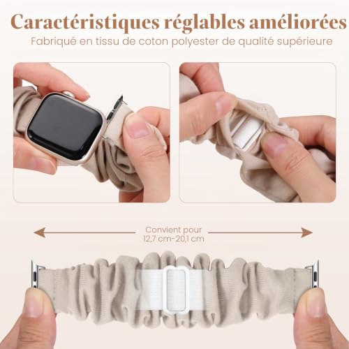 CeMiKa 2pack Bracelets Compatible avec Bracelet Apple Watch 38mm 40mm 41mm, Elastique Ajustable Scrunchie Bande pour iWatch Bracelet Series 9 8 7 6 5 4 3 2 1 SE Ultra, Femmes Hommes, Noir/Léopard – vue 3