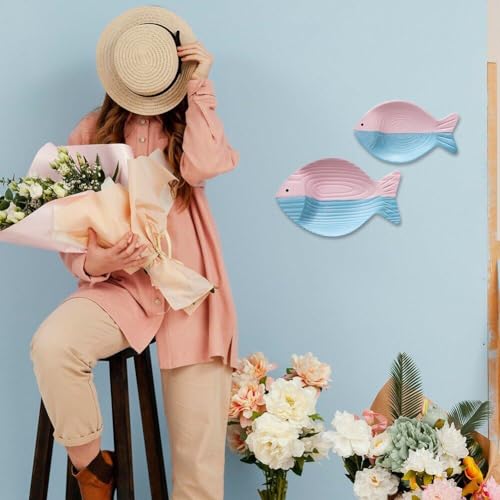 Poisson en bois sculpté main : lot de 2 sculptures murales 3D chic - 3