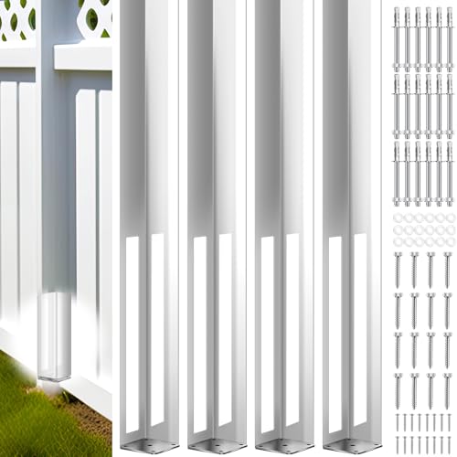 Image of Hicarer 4 Set 5 inch x 5 inch x 48 inch Vinyl Fence Concrete /Wood Post Mount Tower with Mounting Kit Heavy Duty Fence Post for Vinyl Newel Posts Repair - Galvanized Steel, 300 lbs Load Capacity