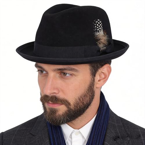 Image of FORBUSITE Wool Felt Wide Brim Fedora Hats for Women Men