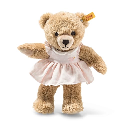 Steiff Schlaf Gut Bär - 25 cm - Teddybär mit Kleid - Kuscheltier für Babys - weich & waschbar - beige / rosa (239526), Mehrfarbig, Medium