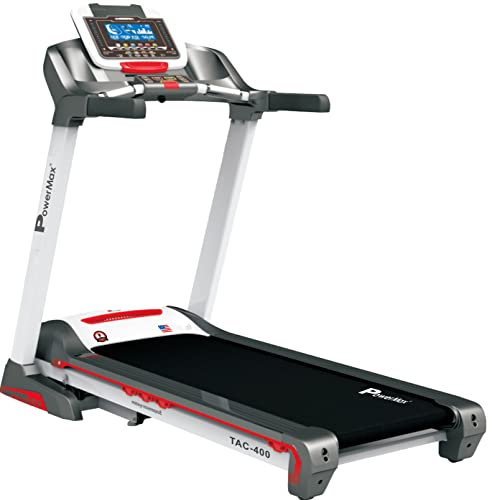 Image of PowerMax Fitness TAC-400 6HP AC Motorized Semi-Commercial Auto-incline Treadmill for Home Gym, Max user 140kg, Top speed 18kmph, 1400x450mm Running deck, Manual Lubrication, Bluetooth, USB, Speaker.