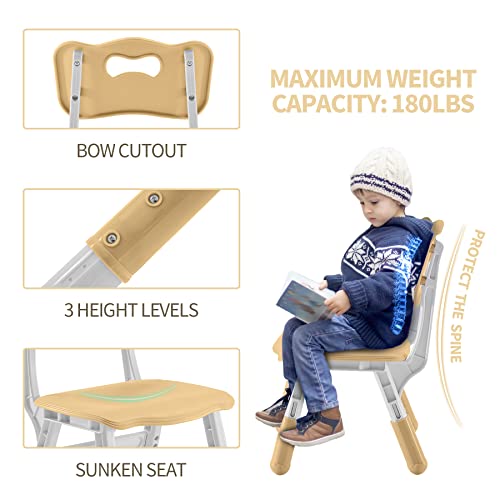 Doreroom Toddler Table And Chairs Set For 4, 49''L X 25''W Kids Study Table And Chair Set, Height-Adjustable, Graffiti Desktop, Children Activity Table For Daycare, Classroom, Home, Light Brown #TOP4