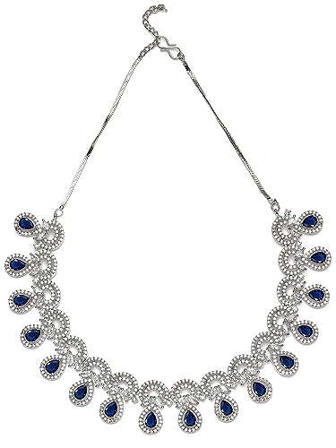 Image of Karatcart Silver Tone Green American Diamond Studded Necklace Set for Women