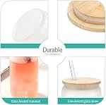 12 Pack Sublimation Coupes en verre Gobelet en verre de bière avec Bamboo Lids Verres Borosilicate Tumbler Mason Jar tasses Mug avec paille de verre pour la bière, Jus, Soda, Café glacé, Boissons 16oz