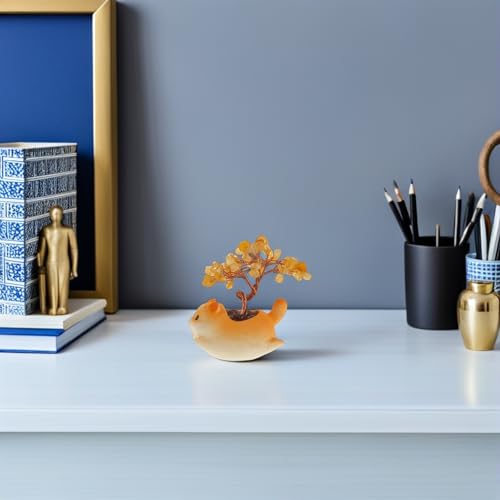 Árbol de cristal con base de gato amarillo para decoración de estanterías 6