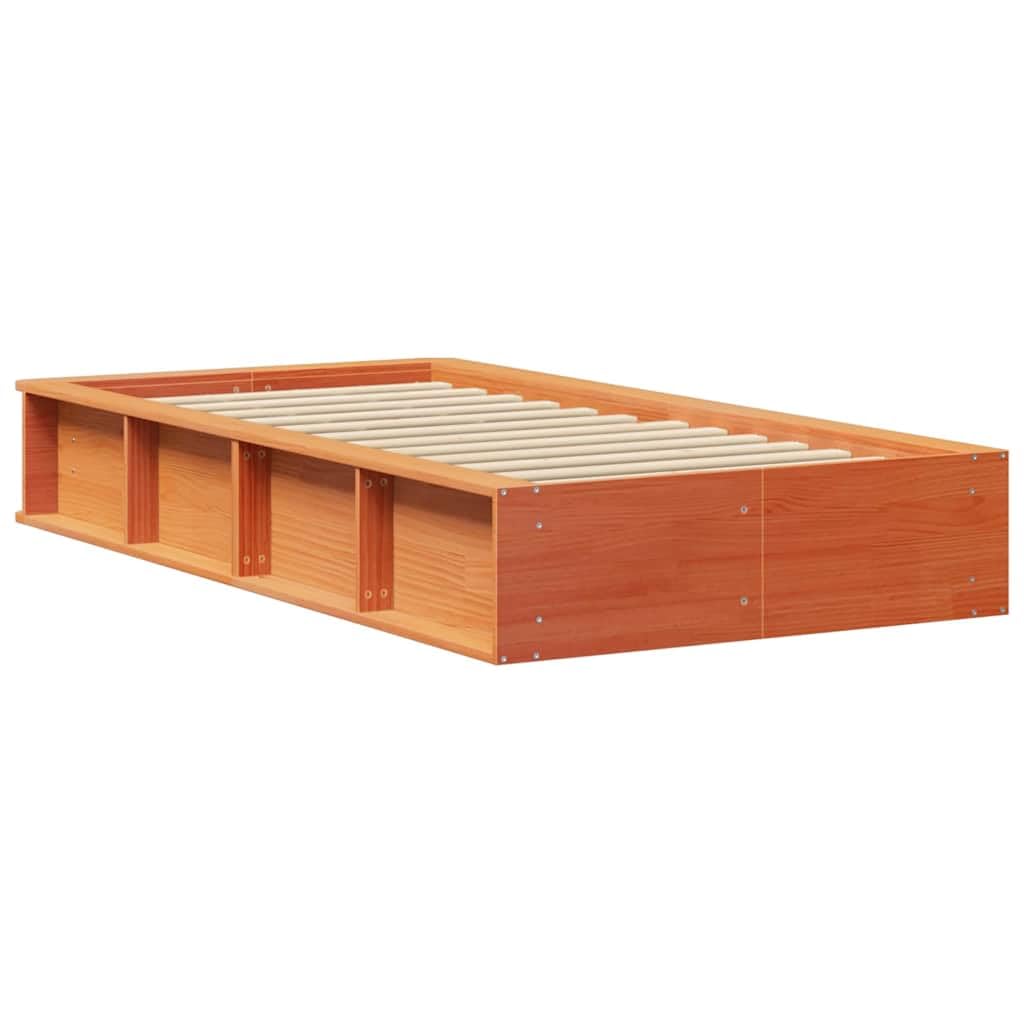 Marco de cama marrón cera, 100 x 200 cm, madera de pino maciza, estructura individual con somier, robusta cama de plataforma para adultos y jóvenes, muebles de dormitorio duraderos
