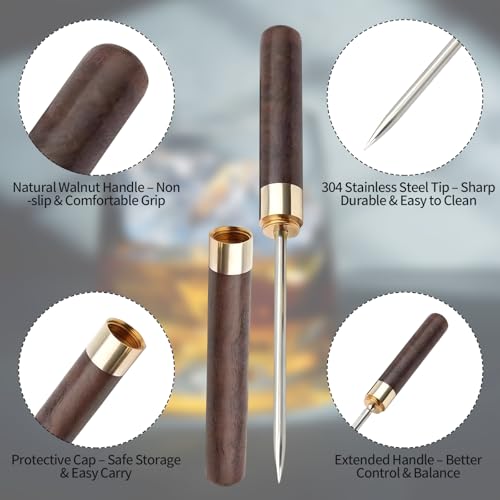 2 Pack Ice Pick - 9 Inch Ice Cutter, Stainless Steel Ice Pick with Cover & Non-Slip Wooden Handle, Break Ice Tool for Bars, Kitchen, Bartender Breaking Ice