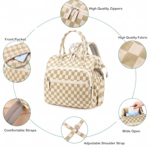 Image of LORADI Large Diaper Bag Tote Backpack (Checkered, Large-20L)
