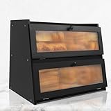ZenKitchen Black Bread Box with Pre-Installed Magnetic Door, Double Layer Bamboo Bread Box for Kitchen Countertop, Large Bread Box for Kitchen & Dinning Room (Black)