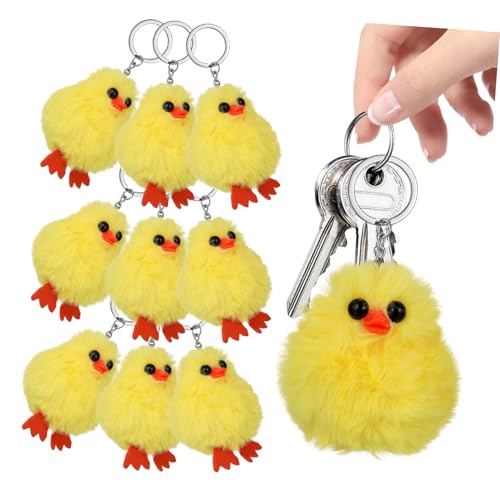OSOLADY 10Pcs Duck Plush Keychains Soft Plush Key Ring Cute Yellow Duck Pendant for Bags Phones and Keys Multiple Use Pack
