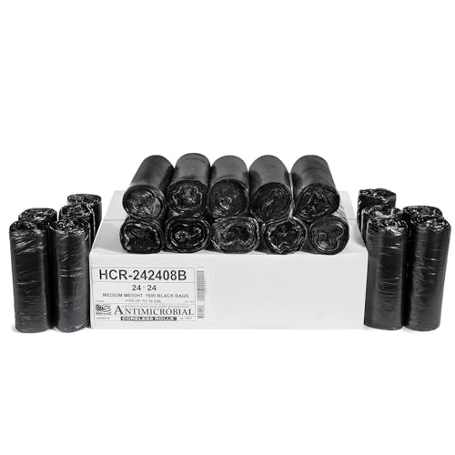Image of Aluf Plastics 10 Gal Black Trash Bags, 8 Micron (EQ.), 24 inch x 24 inch (1000 Pk)