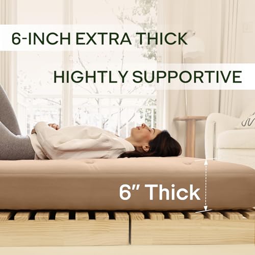 Image of ZonLi Japanese Floor Futon Mattress Queen Size 80 inchx 60 inch,100% Cotton Cover 6'' Thicken Tatami Mattress,Foldable Sleeping Pad,Portable Dormitory Tatami Mat,Roll Up Floor Lounger Bed for Adult (Khaki)