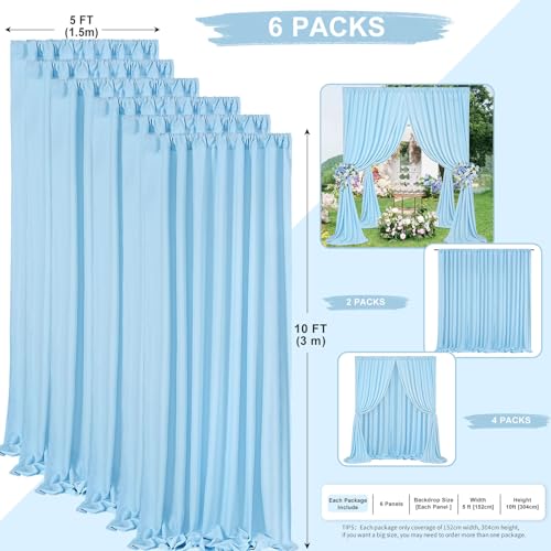 Image of Baby Blue Backdrop Curtains Panels: Polyester Photo Light Blue Backdrop Drapes Curtains - 30x10ft Baby Shower Party Photography Background