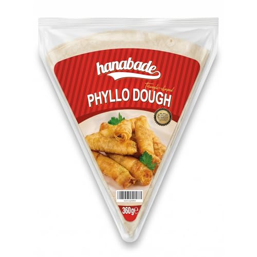 Hanabade Turkish Triangle Phyllo Dough (Üçgen Yufka) for Baklava & Börek, Pre-Baked Thin Filo Pastry Sheets, 24 Leaves, 12.7 oz (360g), Ready-to-Use Spring Roll & Pastry Wrappers
