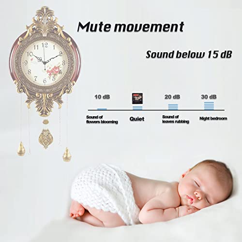 Aero Snail Large Size Retro Vintage Imperial Style Elegant Silent Wood Metal Wall Clock With Swinging Pendulum #TOP6