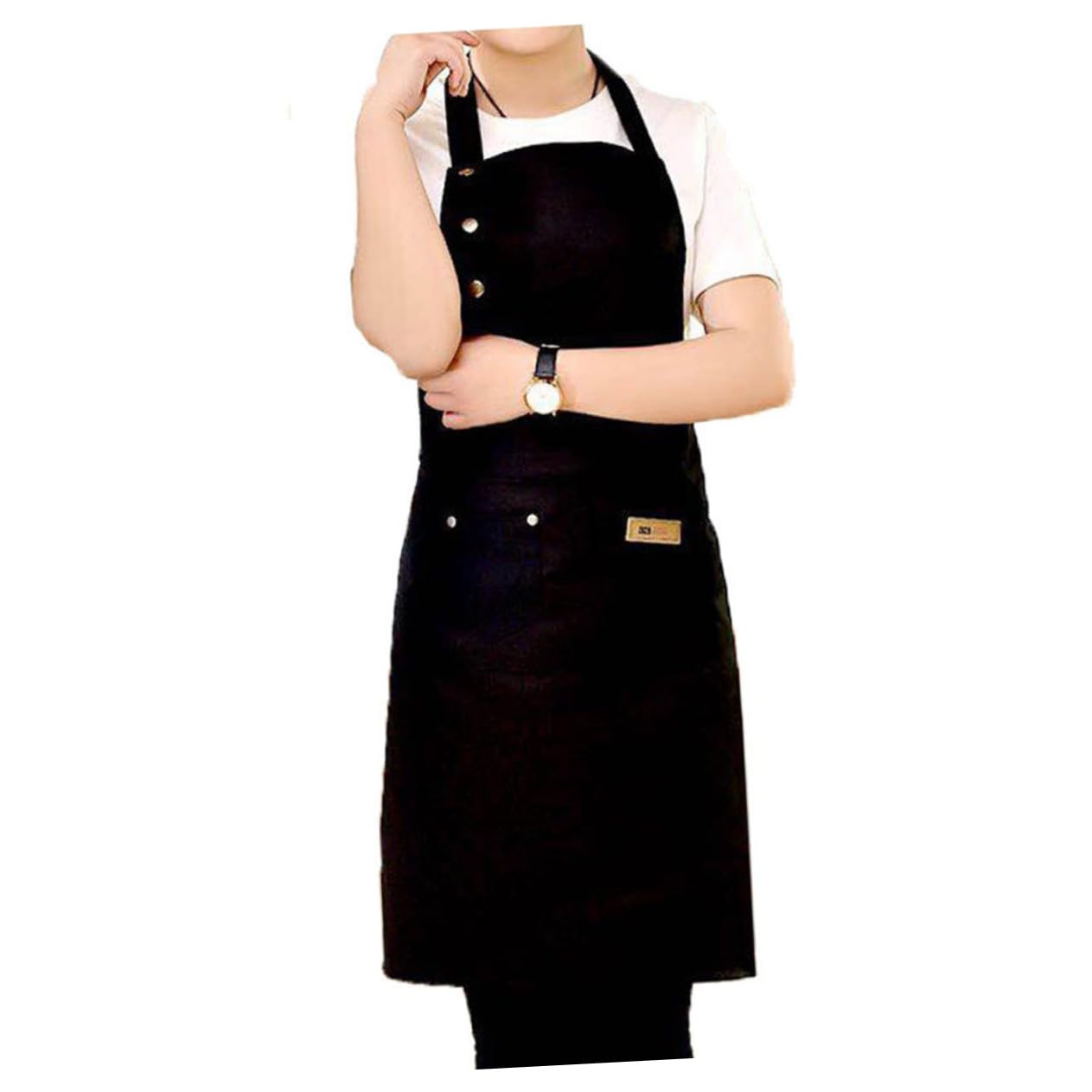 TOPBATHY 2piezas Delantal De Cocina Ajustable De Algodón Delantal Negro Unisex Para Cocinar Casa o Camping Diseño De Color