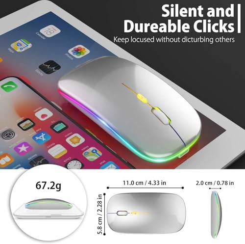 Image of LED Wireless + Bluetooth Mouse, Slim Silent 2.4G Portable Mobile Optical Office Mouse with USB & Type-c Receiver, 3 Adjustable DPI Levels for Notebook, PC, Laptop, Computer (Silver)