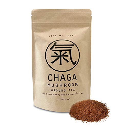 Life Of Genki Chaga Mushroom Ground Tea Powder â€“ Organic Wild Harvested Chaga Mushroom, Zero Pesticides, Additives & Preservatives â€“ Natural Bitter Taste, No Added Flavors