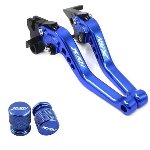 Levier d'embrayage X-ADV 750 courts en alu CNC et bouchons de valves de pneus moto bleu