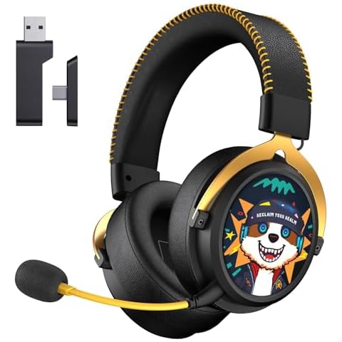 2.4GHz Wireless Gaming Headset for PS5, PS4, PC, Switch, 7.1 Surround Sound, Bluetooth 5.4 Gaming Headphones for Phone, Pad, Laptop, 6mm Noise Canceling Mic, Bio-Dynamic Stereo Sound - Black Cover