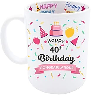 Mainly Mugs 40th Birthday Gift Keepsake for Women Pink Happy Birthday Design also with Print Inside Coffee Mug